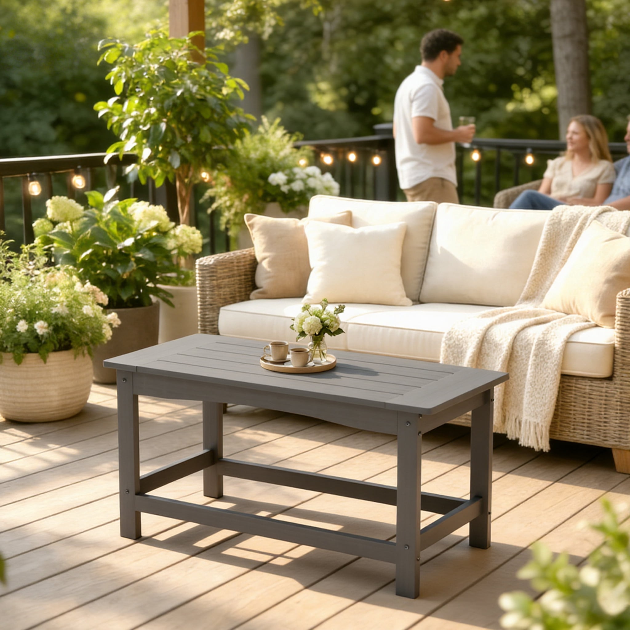 AwayHome 35" Rectangle HIPS Outdoor Coffee Table for Patio,All-Weather Small Outdoor Table for Deck Balcony Garden Porch Poolside,Gray