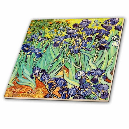 Ceramic Tile Books 3dRose Irises by Vincent van Gogh 1889 - purple flowers iris garden - copy of famous painting by the master - Ceramic Tile, 4-inch ()