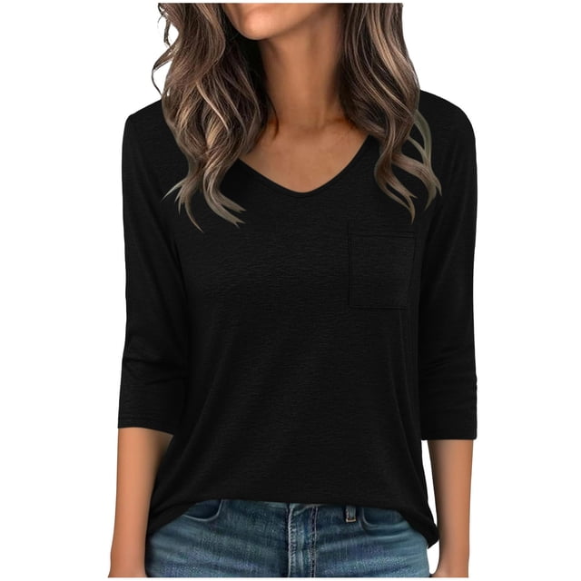 Camisas de Manga Larga Casual de las Mujeres Color Sólido Plisado V-Cuello Blusas para Primavera Verano, Fiesta, Trabajo Y Vacaciones