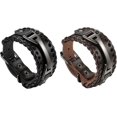 thumbnail image 5 of Pulsera de cuero para hombre, brazalete grande ajustable, brazalete negro, pulsera informal Punk Rock, Retro Vintage, 5 of 5