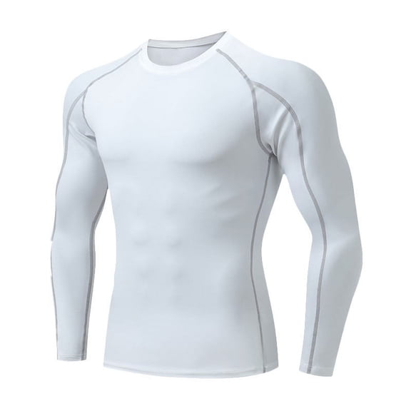 GigrtiJin Mens Tight Tops Solid Color Round Neck Long Sleeve Gym Shirt Slim Sweatproof Athletic Blouse