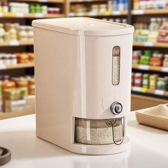 Elegant Rice Dispenser with Measuring Cup, Upgraded Built-in Insect Repellent Box, Covered Sparrow Dispenser Storage Multi,White 10 Catties