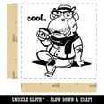 thumbnail image 2 of Cool Hipster Hippo Hippopotamus with Coffee Self-Inking Rubber Stamp Ink Stamper - Yellow Ink - Small 1 Inch, 2 of 7