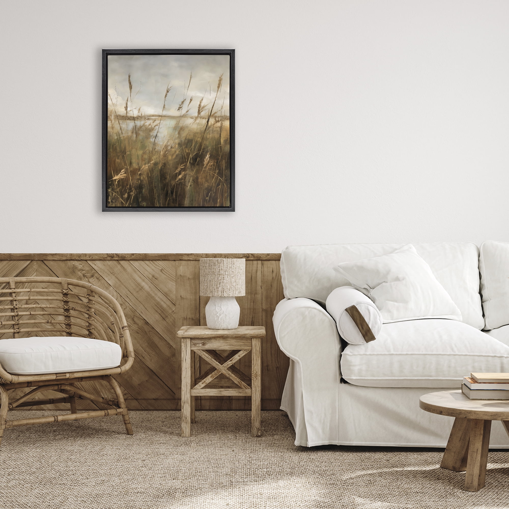 Stupell Industries Tall Grass Beside Quiet Lake Black Framed Floater Canvas Wall Art, design by Creative Studio