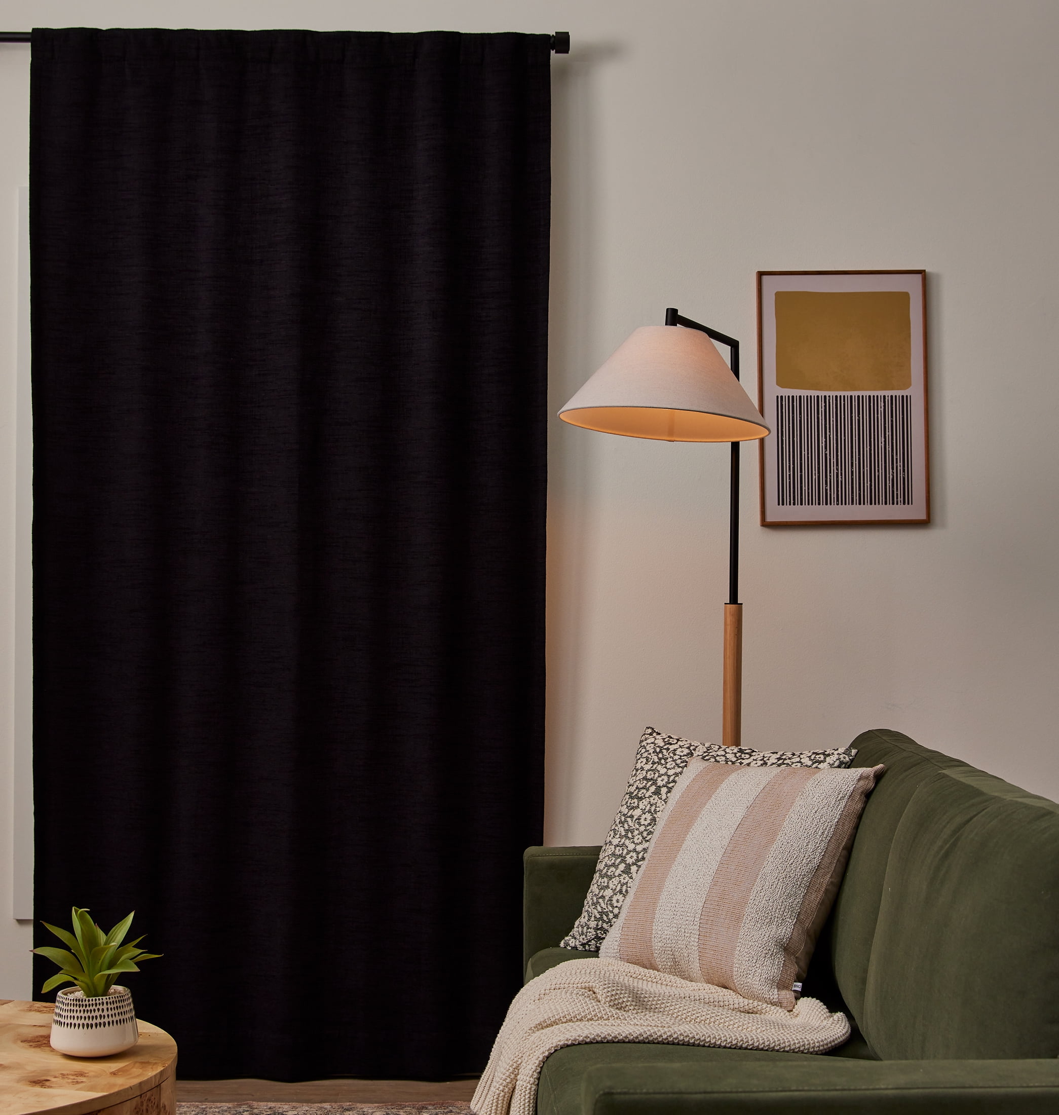 Better Homes & Gardens Textured Solid Chenille Blackout Single Curtain Panel, Black, 50"W x 108"L