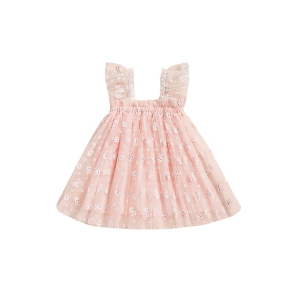 Suealasg Little Girls Summer Princess Dress 1T 2T 3T 4T Kids Girls Sleeveless Square Neck Carrot Rabbit Embroidery Mesh Tulle A-line Dress Toddler Easter Party Dress