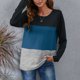 thumbnail image 2 of Womens Fall Top Ladies Autumn Stylish Colorblock Casual Loose Long Sleeve Top Crewneck Pullover T Shirt Blue XL, 2 of 6
