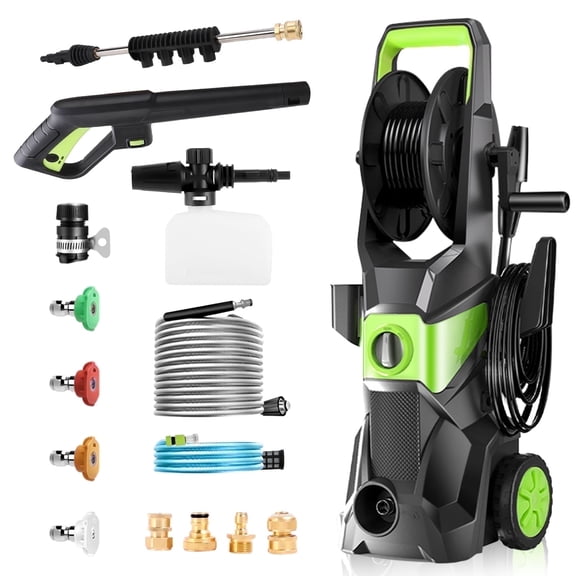 TEBRU Electric Pressure Washer, 3500 Max PSI, 2.4 GPM Power Washer Machine with Hose Reel, 32FT Hose, 5 Quick Connect Nozzles, Foam Cannon Portable to Clean Patios, Cars, Fences, Driveways