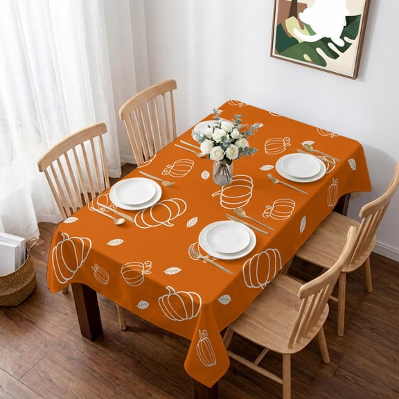 Fall Table Cloth Waterproof Tablecloths, Burnt Orange Pumpkin Thanksgiving Maple Leaf Tablecloth Dining Table Cover for Kitchen Party Tabletop Outdoor, Rectangle Tablecloth 52x70 Inch