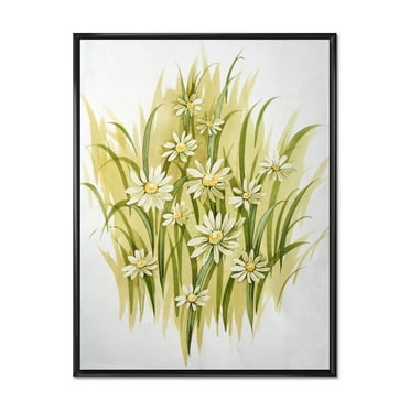 Designart 'Abstract White Meadow Flowers' Traditional Framed Canvas Wall Art Print