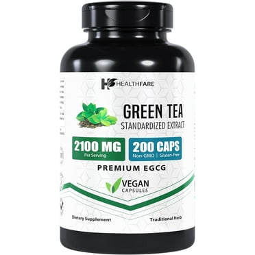 HealthFare EGCG Green Tea Extract Supplement, 2100mg | 200 Capsules | Standardized 50% EGCG, 98% Polyphenols | 80% Catechins | Non-GMO | Gluten-Free