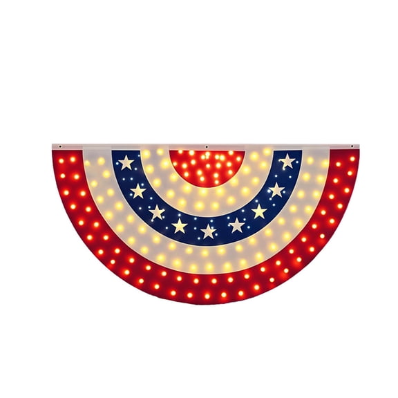 JWZZYD LED Patriotic Fan Flag, Lighted Red White Blue Semi-Circular Bunting, Battery Powered Illuminated USA Banner for 4th of July, Memorial Day, Front Door & Patriotic Holiday Decoration, 1 Pack