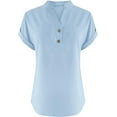 thumbnail image 3 of Aricy Womens Summer Top Plus Size Cotton Linen Shirts Fashion Casual Solid Buttons V Neck Short Sleeve Tunic Blouse Trendy Loose Fit T Shirts Work Tops, 3 of 5