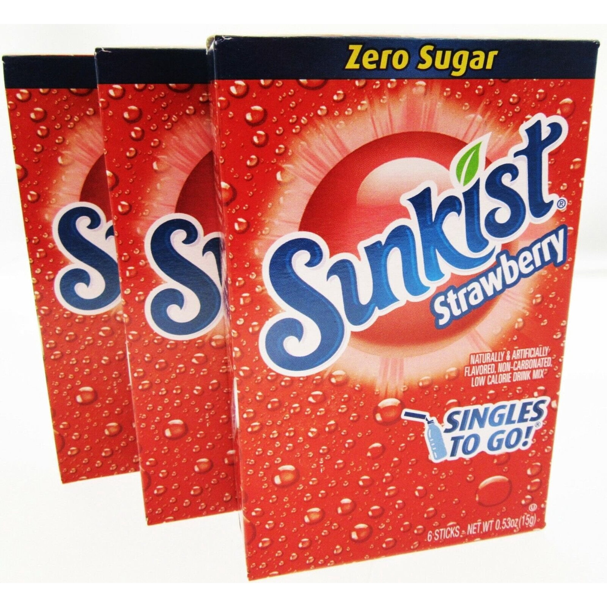 Sunkist Soda Strawberry 6 Singles To Go Drink Mix, 0.53 OZ, Pack of 3