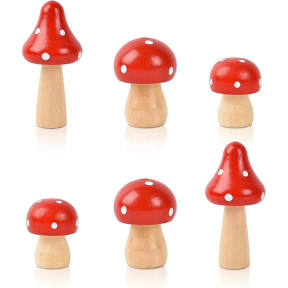 HUIANER 6Pcs Mushroom Garden Decor Mini Miniature Bonsai Mushrooms Ornament Landscape Statue Wooden Fairy Accessories Craft