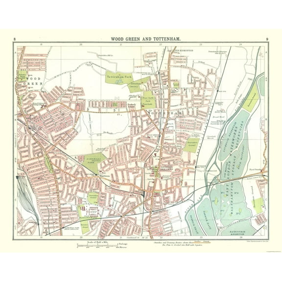 Historic Map - Wood Green Tottenham London - Bartholomew 1921 - Vintage Wall Art