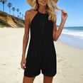 thumbnail image 5 of Ailaofu Womens Halter Neck Romper Shorts Sleeveless Pleated Short Jumpsuit with Side Pockets Loose Fit Casual One Piece Outfit, 5 of 8