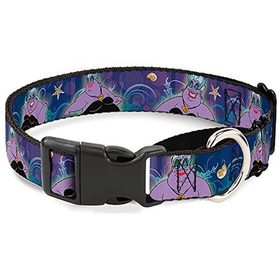Buckle-Down Ursula 4-Poses Shells Ivy Bubbles Purples Blues Disney Martingale Plastic Clip Collar