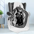 thumbnail image 4 of Wizard Soft Flannel Fleece Throw Blanket, Woodcut Style Image of a Wizard in an Encircling Dragon Fantasy Myth, Cozy Plush for Indoor and Outdoor Use, 50" x 70", Black and White, by Ambesonne, 4 of 5