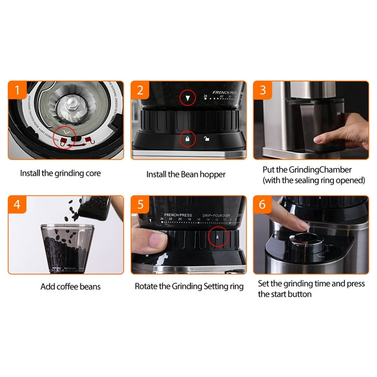 Coffee Grinder Electric, Aromaster Burr Coffee Grinder, Conical Stainless Steel Coffee Bean Grinder with 24 Grind Settings, Grind Timer, Espresso/Drip
