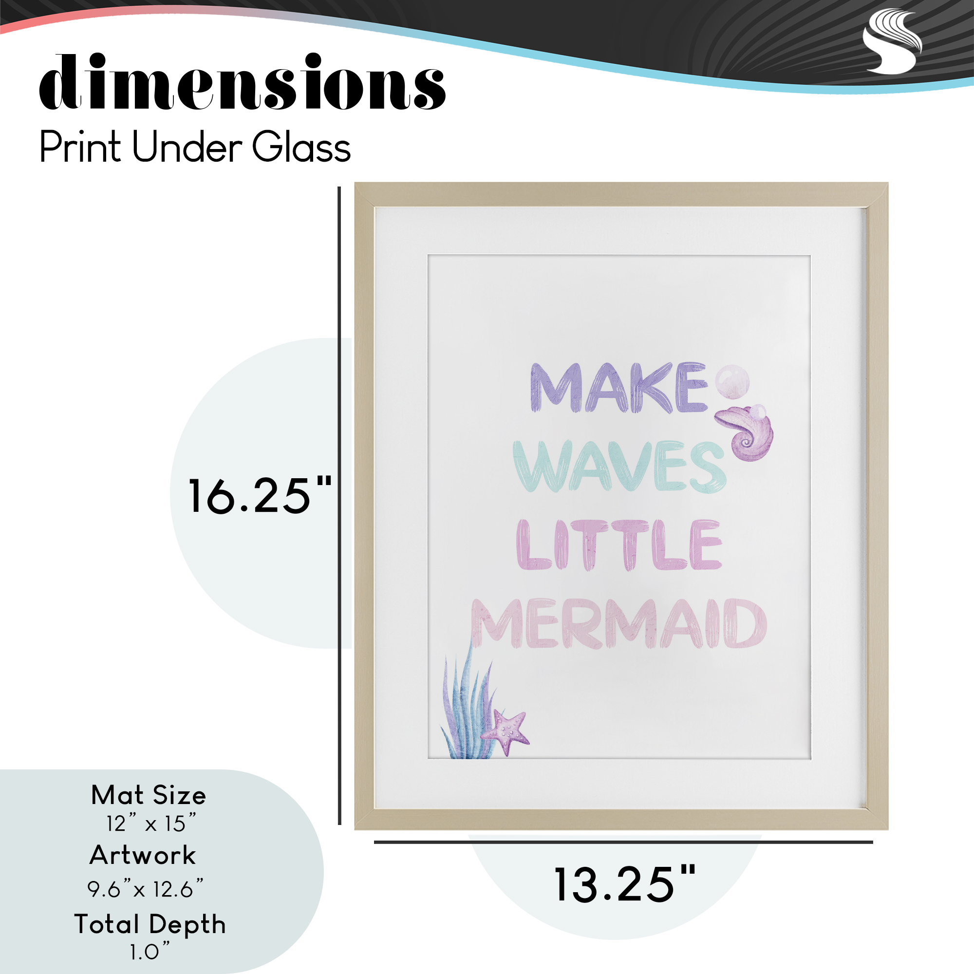 Make Waves Little Mermaid Birch Framed Print Under Glass, design by Kim Allen