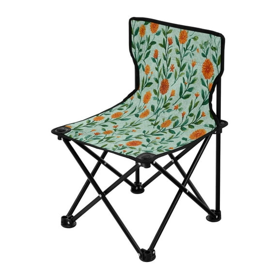 Folding Chair（Maximum weight capacity 220lb）Camping Chair For Camping Picnicking Outdoor Beach and Travel Light Green Orange Wildflowers