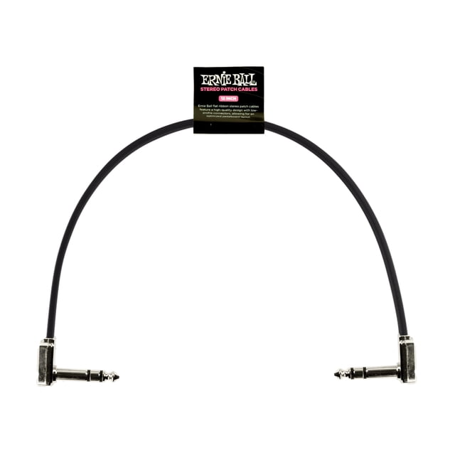 Cable de conexión Ernie Ball, cinta plana estéreo de 30 cm, color negro