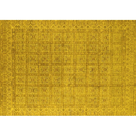 Ahgly Company Indoor Rectangle Oriental Yellow Industrial Area Rugs, 7' x 9'
