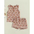 thumbnail image 2 of GRNSHTS Toddler Infant Baby Girls Clothes Sleeveless Rainbow Print Vest Tops Shorts Summer Outfits Set, Brown 2-3 Years, 2 of 8
