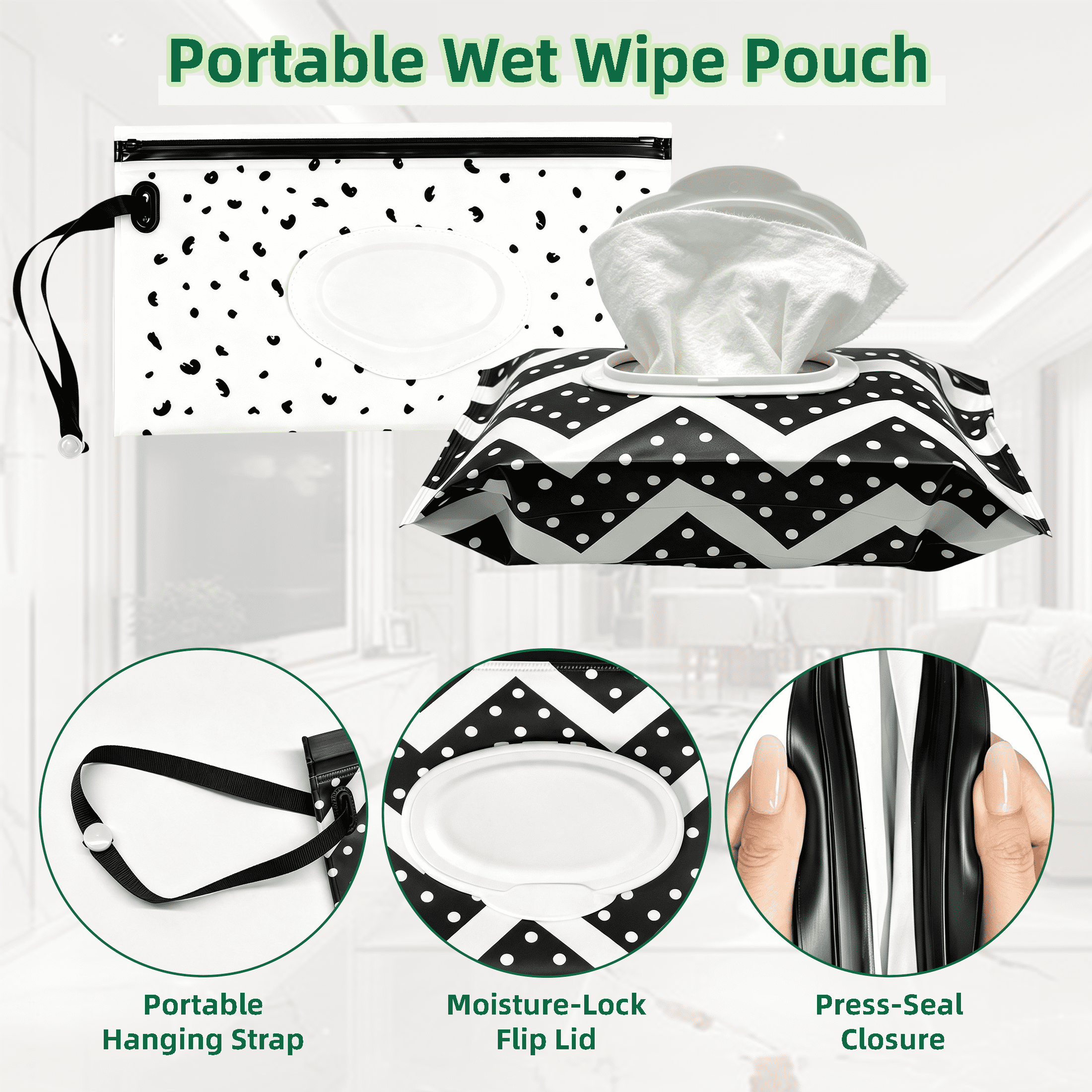 GARITIN Wipes Dispenser Set, 1 Hard Wipes Storage Box + 2 Portable Reusable Wet Wipe Pouch, Airtight Moisture‑Lock Wipes Container for Kitchen Wipes, Travel, Home Office