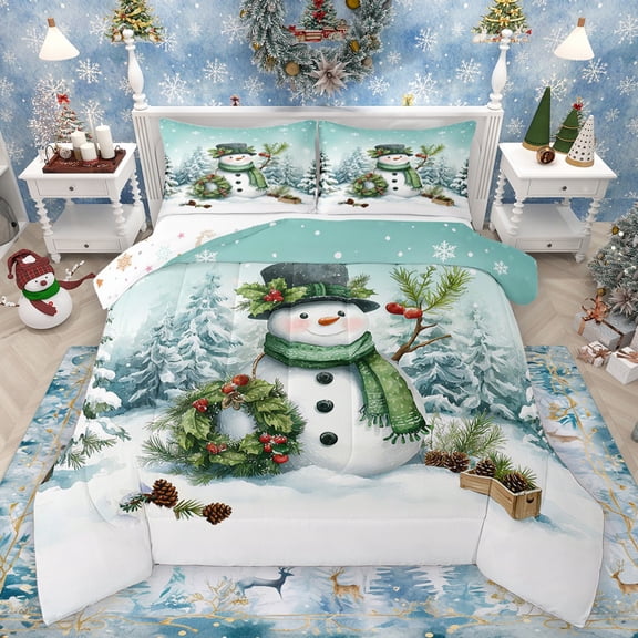 Castle Fairy Twin Size 2-Piece Kawaii Christmas Snowman Comforter Set