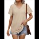 thumbnail image 2 of Camisetas de Mujer con Cuello en V, Corta, Informales, Holgadas, Básicas, con Dobladillo Curvo. Albaricoque XXL, 2 of 7