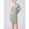 thumbnail image 3 of inhzoy Womens 1920s Fringed Tassels Dresses Sequins Adjustable Spaghetti Straps Vintage Dance Dress Gray XL, 3 of 5