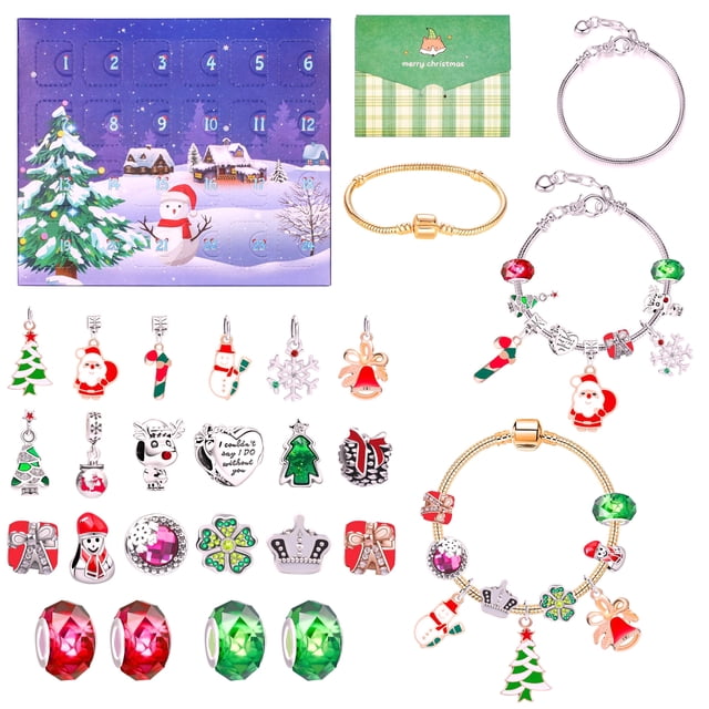 Diconna Christmas Countdown Calendar 2023 24 Grid Bracelet Jewelry Advent Calendar Box for Kids Gift Holiday Decoration