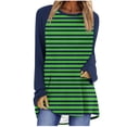 thumbnail image 1 of Chandails en Molleton Femmes Manches Longues Femmes Chandail en Molleton Rayé Surdimensionné Manches Raglan Col Rond chandail-Over Automne 2024 Tunique Ample S-109 Vert m, 1 of 5