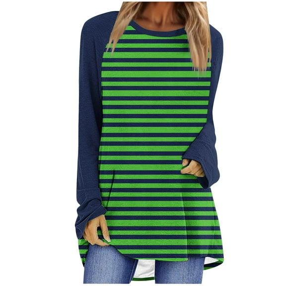 Sweat Shirts Women Long Sleeve Women Striped Oversized Sweatshirt Long Raglan Sleeve Crewneck Pullover Shirts 2024 Fall Pullover Loose Tunic Tops S-109 Green M