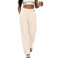 thumbnail image 2 of ZHYou No Boundarie Womens Dress Pants High Waist Single Button Pleated Wide Leg Office Work Trousers with Side Pockets,Beige,Size S, 2 of 7