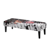 POLERO Stretch Dining Bench Cover, Cartoon Santa Claus Reindeer Removable Bench Slipcover Washable Long Seat Cover Protector for Dining Room, Living Room, Bedroom, Kitchen