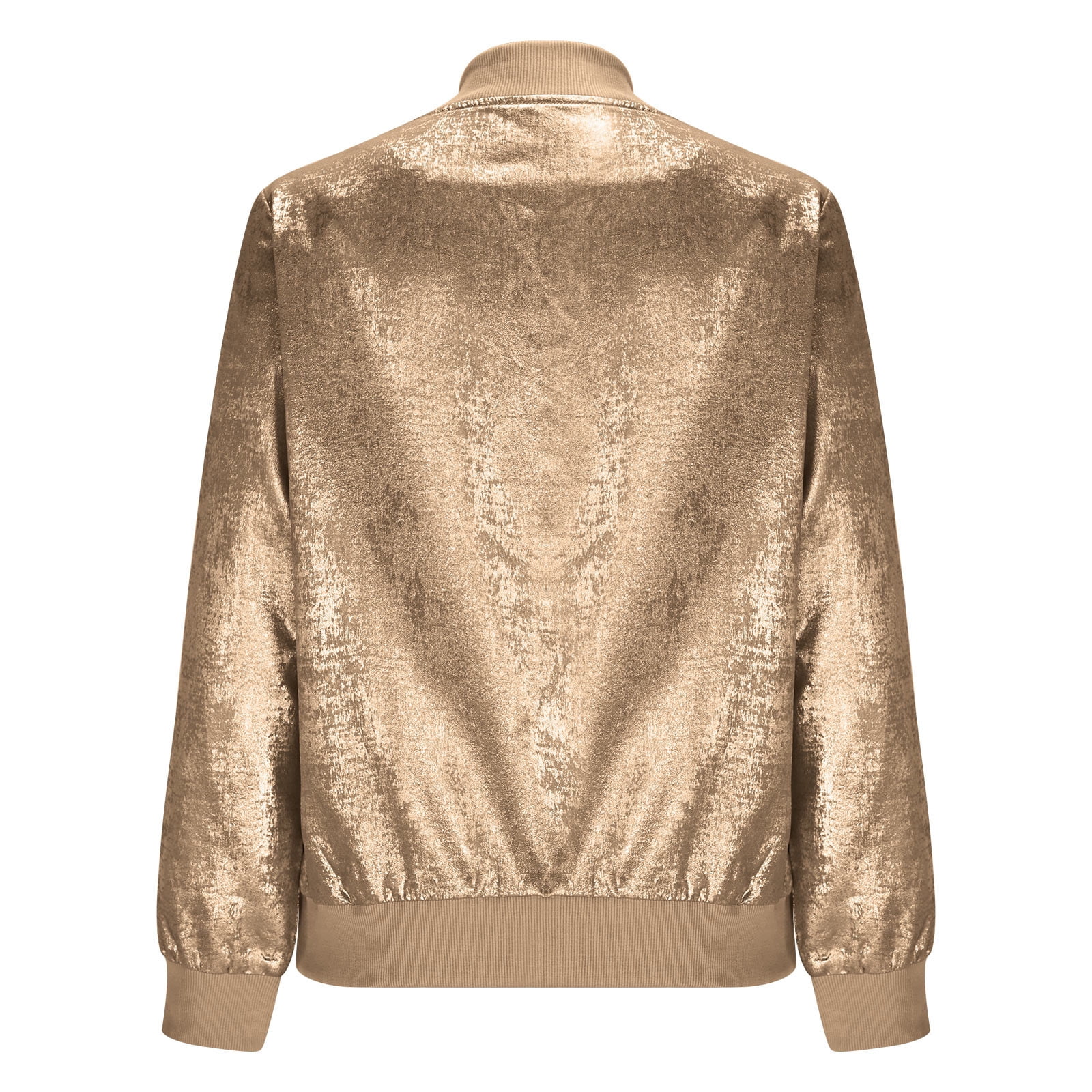 Women's Metallic Zipper Bomber Jacket Outwear Long Sleeve Lightweight Jacket Coats