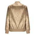 thumbnail image 5 of Women's Metallic Zipper Up Bomber Jacket Casual Long Sleeve Stand Collar Lightweight Jacket Fall Coats Outfits Outerwear, 5 of 5