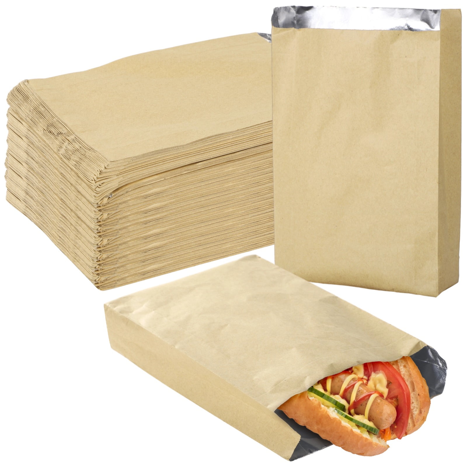 300 Pcs Insulated Hot Dog Wrap Pouch, Aluminum Foil Sandwich Wrappers, 9.8 x 6.3 x 1.6 in Kraft Paper Food Bags, Grease-Proof Paper Hamburgers Bags for Take Out