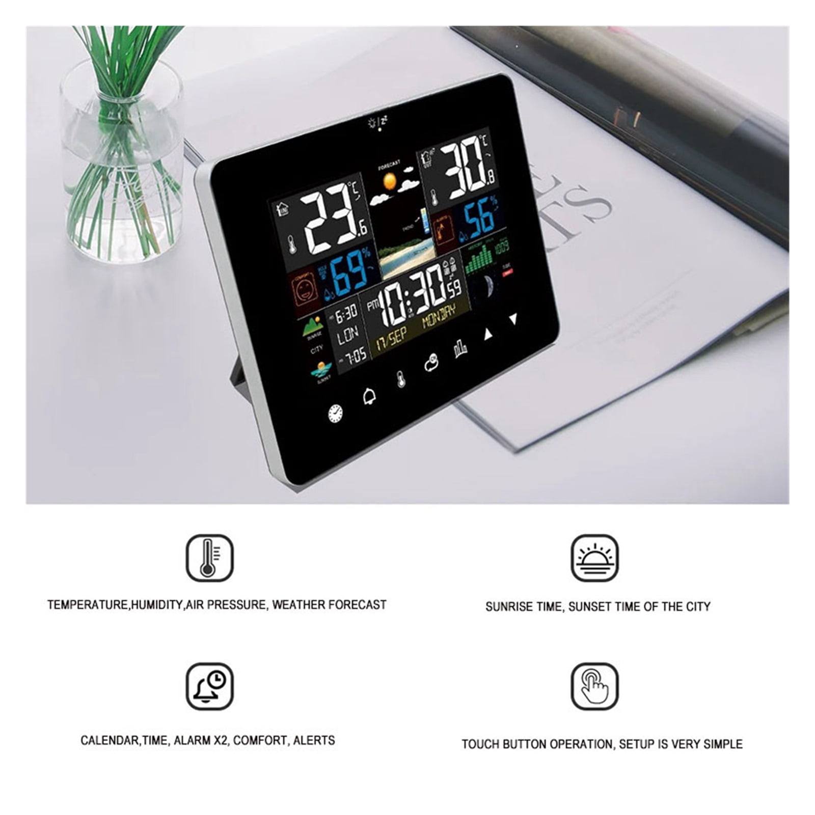 Wireless Weather Station Alarm Clock, Thermometer, Hygrometer, Touch Screen Sensor Hygrothermograph ,Fast Response