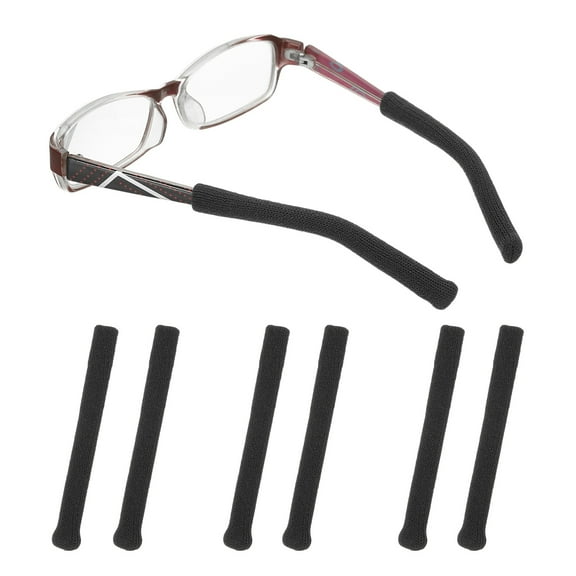 Uxcell Glasses Ear Cushion 2.95 In, 3 Pairs Soft Ear Grippers Knitting Cotton Glasses Non-Slip Comfortable Elastic Eyeglasses Arm Cushions Temple Tips, Black