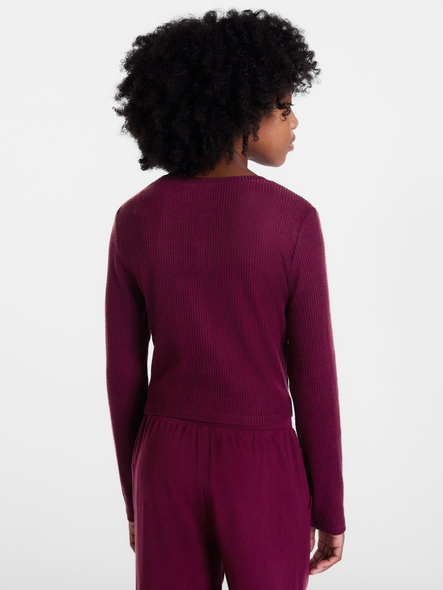 Weekend Academy Girls Ribbed Button Front Top with Long Sleeves, Sizes 4-18