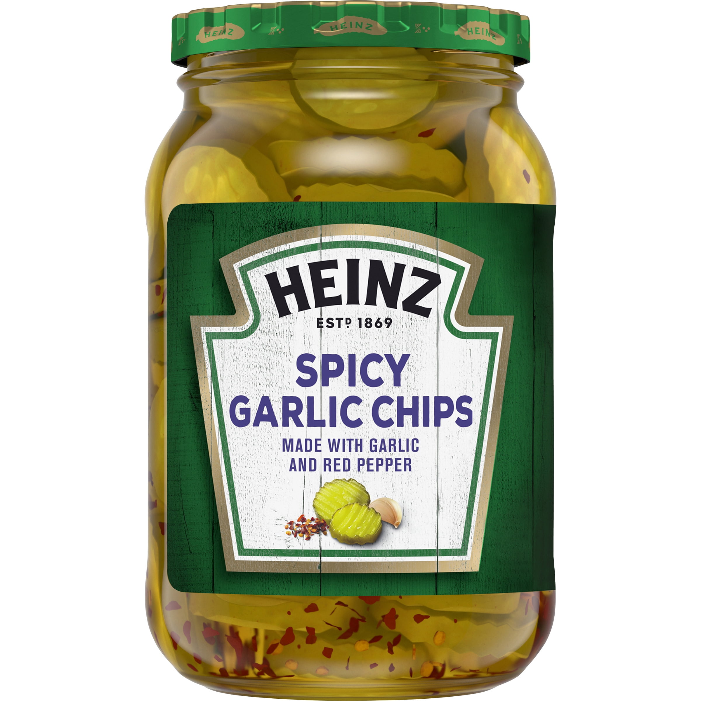 Heinz Spicy Garlic Pickle Chips with Garlic & Red Pepper, 16 fl oz Jar