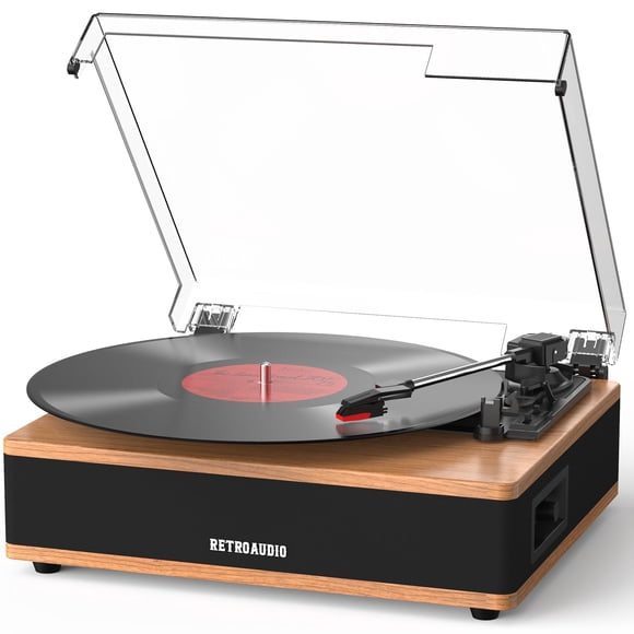 Vinyl Record Player Bluetooth Turntable with Built in Stereo Speakers Belt Drive 3 Speeds Vintage Turntables for Vinyl Records Support RCA Output, Au