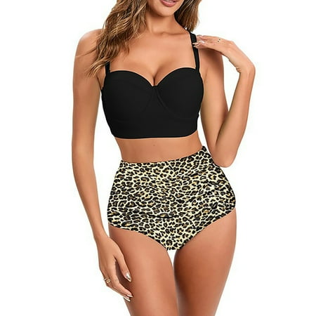 YWDJ Black Bathing Suits for Women Split Swimsuit Sexy High Waist Nylon Bikini Swimsuit Split Swimsuit Set Black S