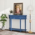 thumbnail image 3 of Lunale 39.37" Elegant Carved End Console Table with 1 Drawer, Storage Sideboard Table for Living Room, Kitchen, Navy Blue, 3 of 6