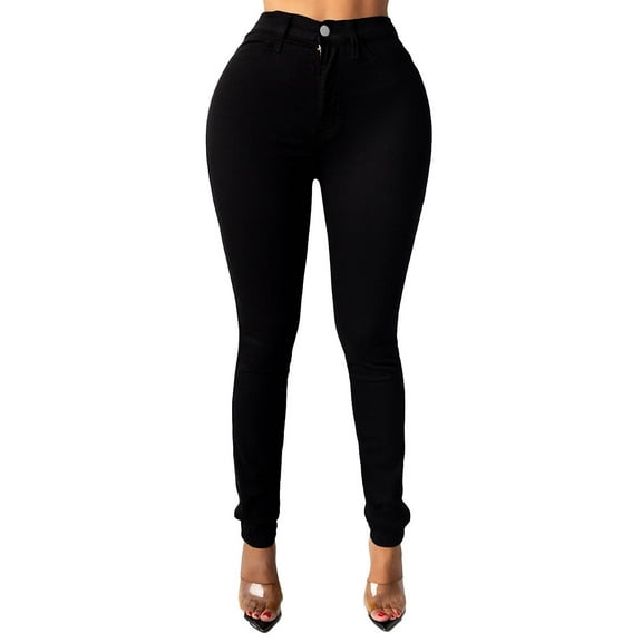 Jeans for Women Relaxed Fitting Womens Classic High Waisted Jeans Skinny Stretch Butt Lifting Jeans Slim Fitting Denim Pants Skinny Jeggings Black L