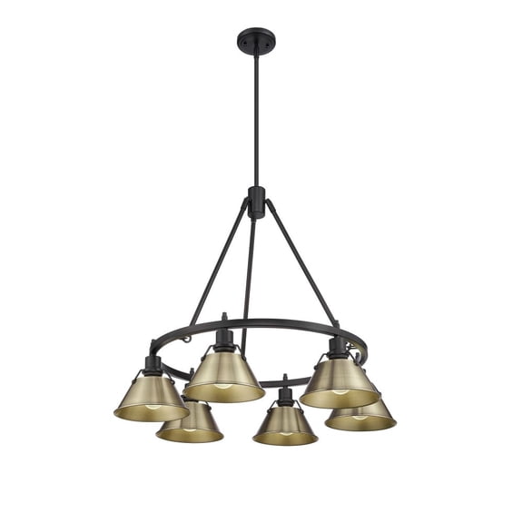 3306-6 BLK-AB Golden Lighting Orwell - 6 Light Chandelier-20.38 Inches Tall and 29 Inches Wide-Matte Black Finish-Aged Brass Shade Color